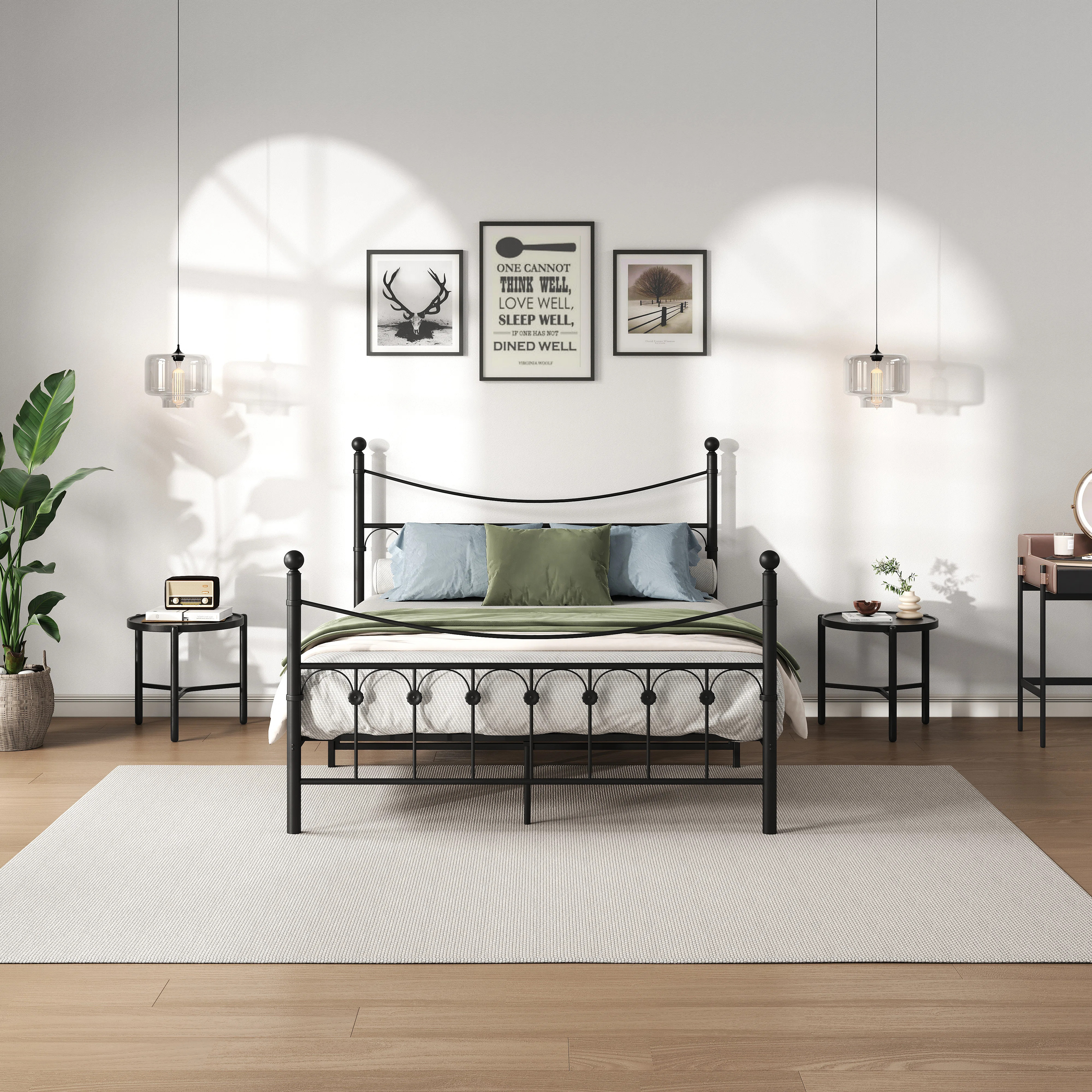 Charlton Home® Industrial Queen Bed Frame - Solid Black Metal Platform with Steel Slat Support (... | Wayfair North America