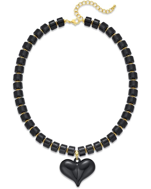 YUJIE Chunky Heart Penadnt Necklace for Women- Exaggerated Statement Puff Heart Necklace with Acr... | Amazon (US)