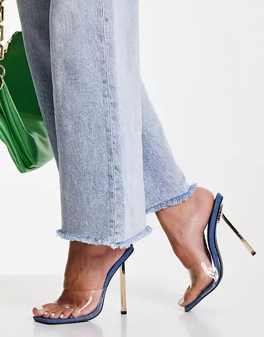 Public Desire Amaze clear heel mule sandals in denim blue | ASOS (Global)