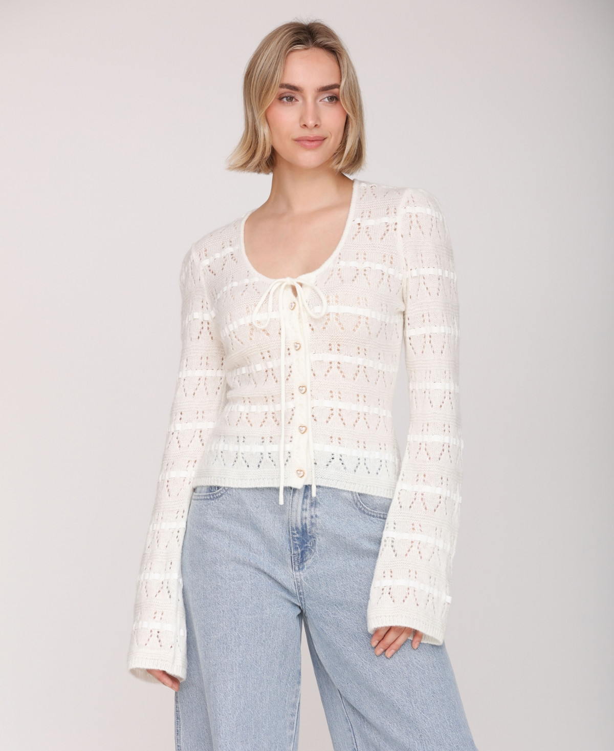 Avec Les Filles Women's Scoop Neck Cardigan - Ivory | Macy's