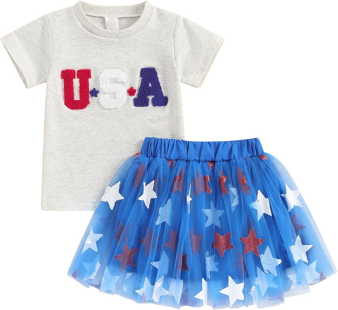 Socutebabe 4th Fourth of July Toddler Baby Girl Outfits Ameircan Flag TShirt Tulle Skirts Dress 1... | Amazon (US)