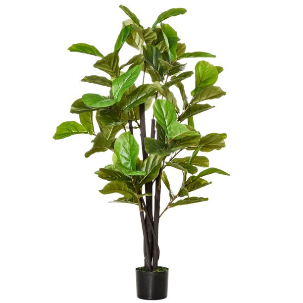 HOMCOM 4.5FT Artificial Fiddle Leaf Fig Tree Faux Decorative Plant in Nursery Pot for Indoor Outd... | Walmart (US)