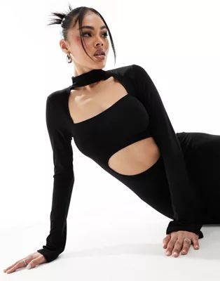 ASOS DESIGN high neck extreme cut out maxi dress in black | ASOS (Global)