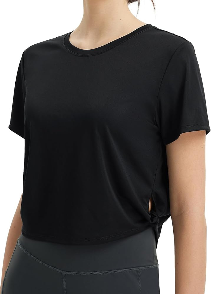 BALEAF Women's Workout Tops Short Sleeve Running Athletic Shirts Cropped Side Knotted Quick Dry T... | Amazon (US)