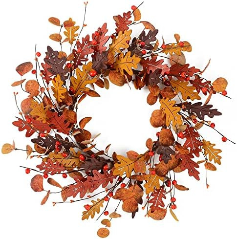YNYLCHMX 18” Fall Wreath for Front Door Outside Autumn Wreath Acorn Berry Thanksgiving Fall Fro... | Amazon (US)