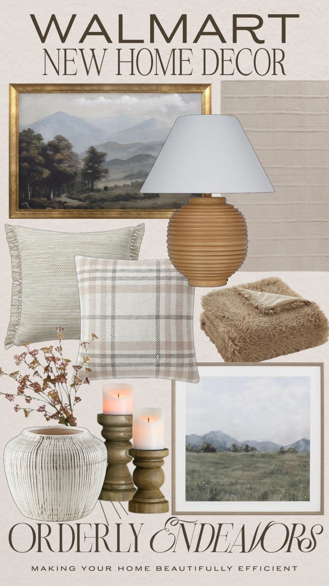 New Walmart home decor includes throw blankets, table lamp, throw pillows, wall art, candle stick holders, vase, and fall stems.

Home decor, neutral home, Walmart finds, looks for less

#LTKHome #LTKFindsUnder50 #LTKStyleTip