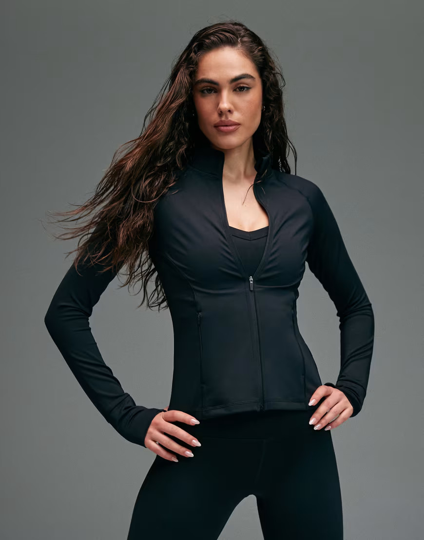 4505 Icon active zip up sculpting long sleeve jacket with zip pockets in black | ASOS (Global)