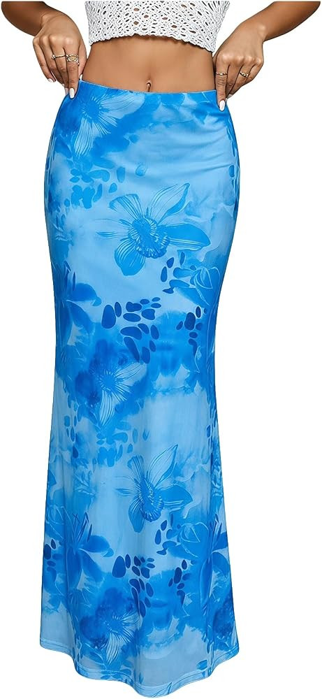MakeMeChic Women's Summer Beach Maxi Skirt Y2k Floral Boho Flowy Long Skirt | Amazon (US)