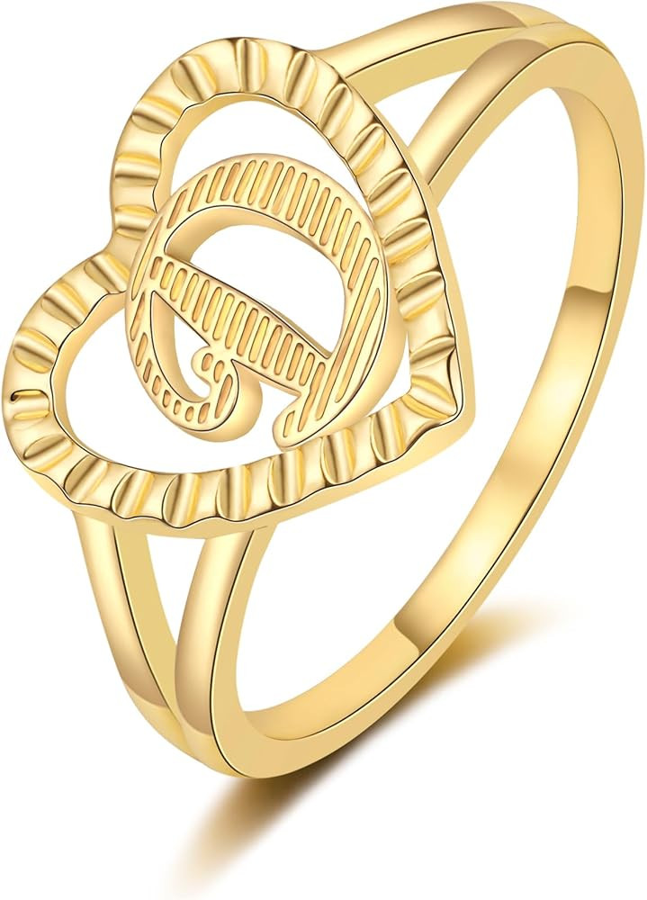 RLMOON Gold Initial Rings for Women Non Tarnish 14K Gold Plated Vintage Heart Thumb Rings Persona... | Amazon (US)