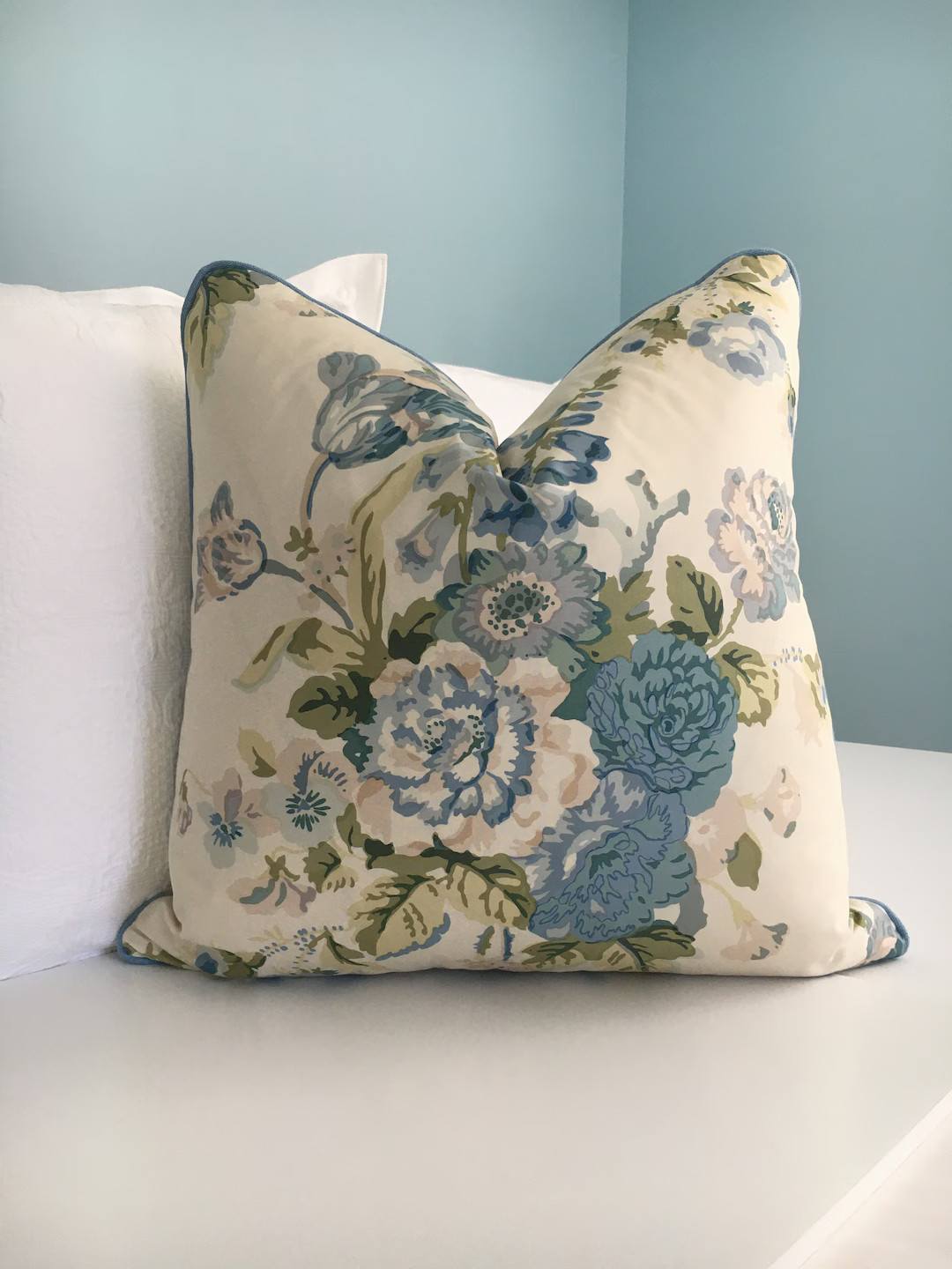 Lee Jofa "grenville" Soft Blues High End One Sided Floral Pillow Cover. Decorative Pillow Cover. ... | Etsy (US)