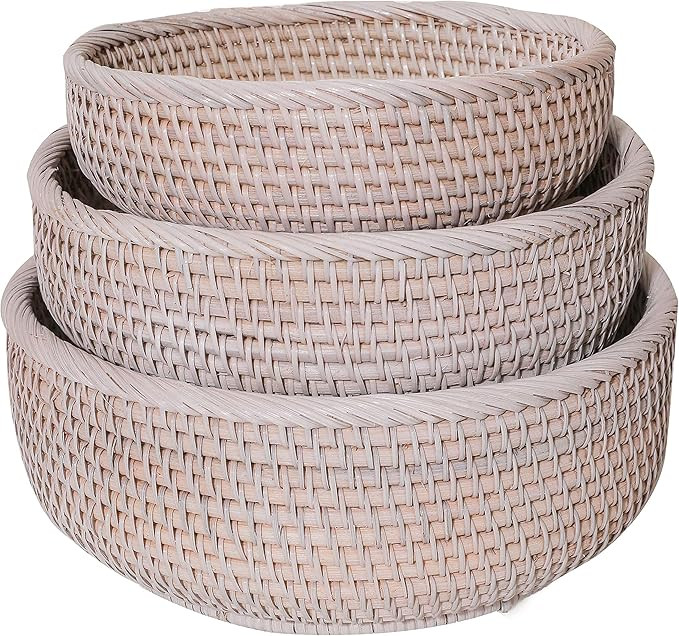 Rattan Bread Baskets for Kitchen Counter Set 3 Straw Basket Potato Holder Fruit Storage Counterto... | Amazon (US)