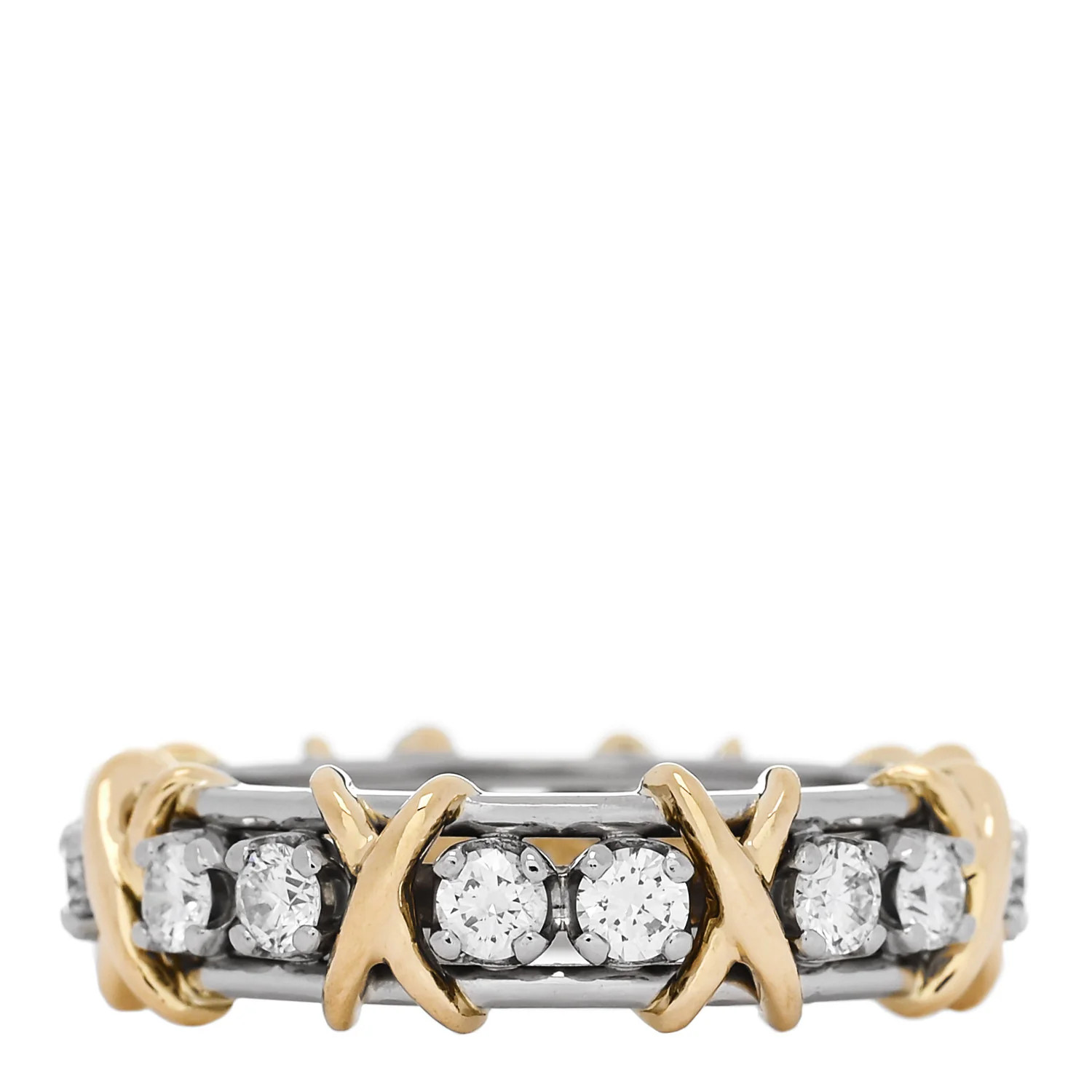 Platinum 18K Yellow Gold Diamond Schlumberger Sixteen Stone Ring 56 7.75 | FASHIONPHILE (US)