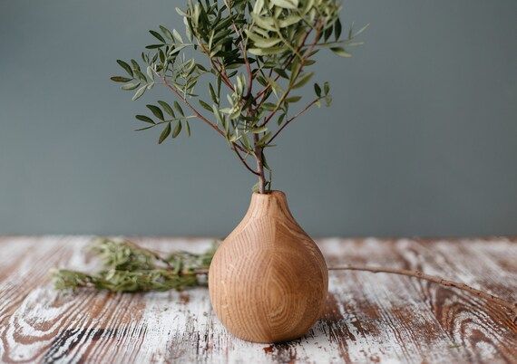 Minimalist Wooden Vase, Vase For Dried Flowers, 120mm, Dark Oak Wood Vase, Turned Wood Vase, Mini... | Etsy (US)