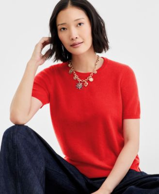Women's 100% Cashmere Crewneck Short-Sleeve Sweater, Macy's Exclusive | Macy's