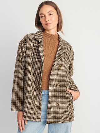 Soft-Brushed Houndstooth Plaid Button-Front Car Coat for Women | Old Navy (US)