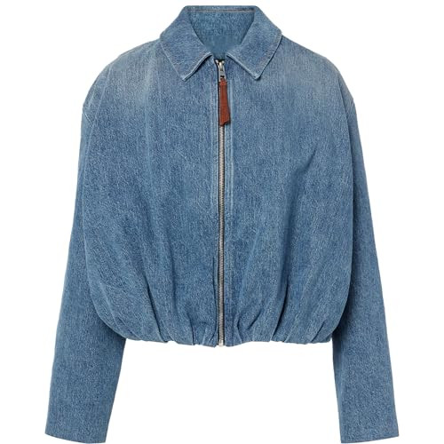 Women's Denim Bomber Jacket Zip Up Draped Loose Fit Collared Casual Lightweight Trendy Jean Jacke... | Amazon (US)