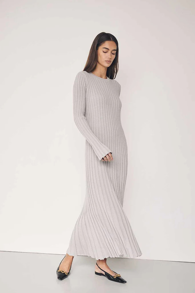 ADA SILVER LONG SLEEVE MIDI DRESS | DISSH