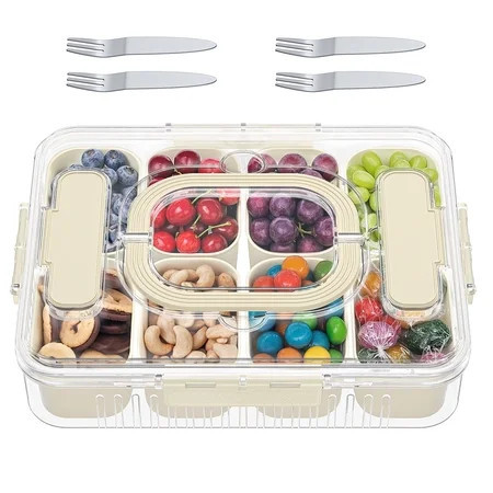 GPED Snackle Box Container, Divided Serving Tray with Lid and Handle, Clear Plastic Portable Snack Box with 8 Compartment, Perfect for Candy, Cookies, Relish, Fruit, Nuts, Picnic, Travel, Party | Walmart (US)