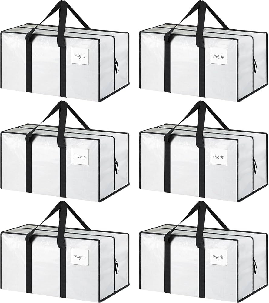 6 Pack Extra Heavy Duty Large Moving Bags with Strong Zipper & Comfortable Handles, Sturdy & Dura... | Amazon (US)