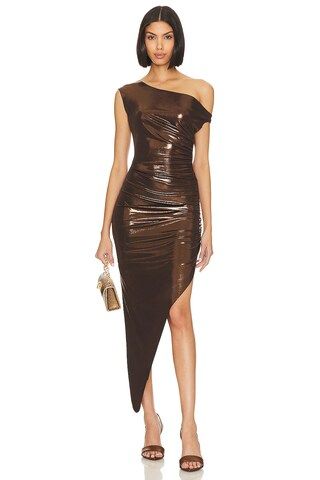 Norma Kamali Drop Shoulder Side Drape Gown in Chocolate from Revolve.com | Revolve Clothing (Global)