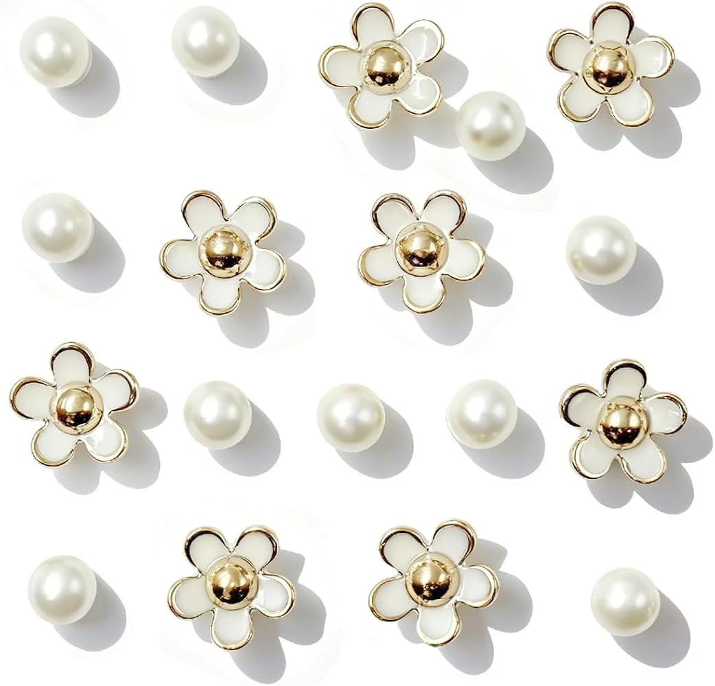 18PCS White Dasiy Pearl Shoe Charms Flower Pearls Shoe Decorations Charm Set Cute Flowers Junk Ch... | Amazon (US)