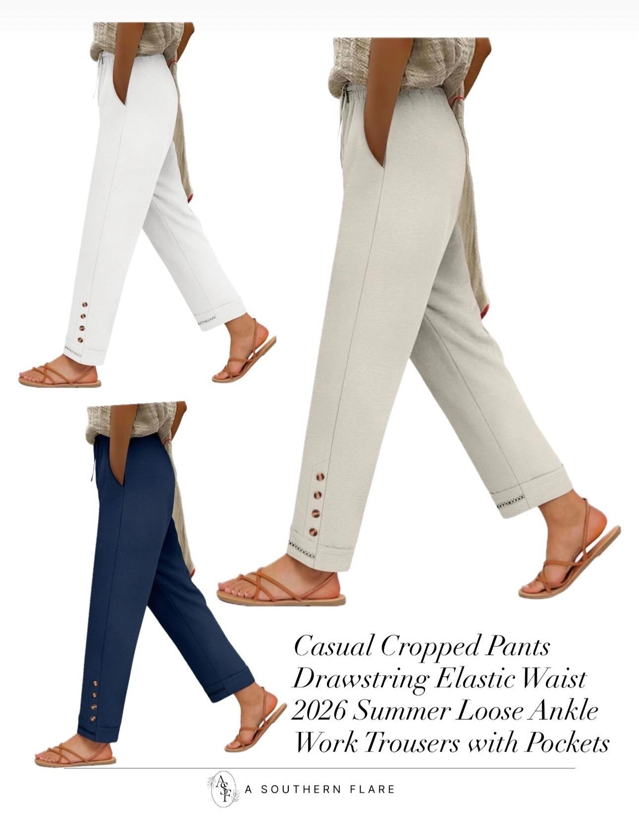 Casual Cropped Pants
Drawstring Elastic Waist 2026 Summer Loose Ankle
Work Trousers with Pockets
