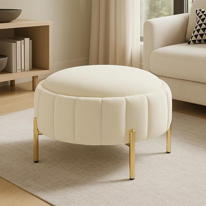 30" Round Ottoman with Storage, Velvet Tufted Coffee Table with Removable Lid Top, Upholstered Mo... | Amazon (US)