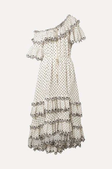 Zimmermann - Jaya Off-the-shoulder Tiered Embroidered Linen Midi Dress - Off-white | NET-A-PORTER (UK & EU)