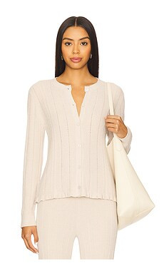 Barefoot Dreams CozyChic Ultra Lite Cable Knit Cardigan With Ruffle in Stone from Revolve.com | Revolve Clothing (Global)