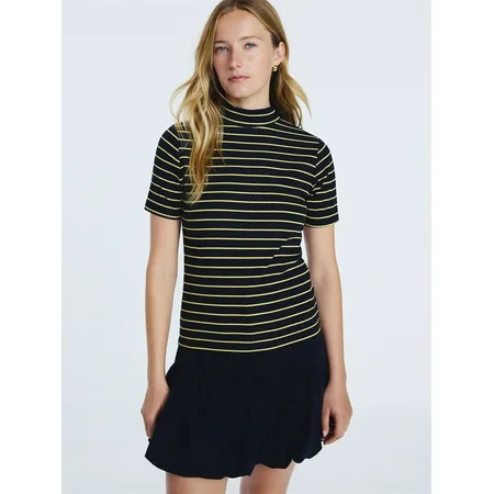 Free Assembly Women's Mock Neck Tee with Short Sleeves, Sizes XS-XXL | Walmart (US)