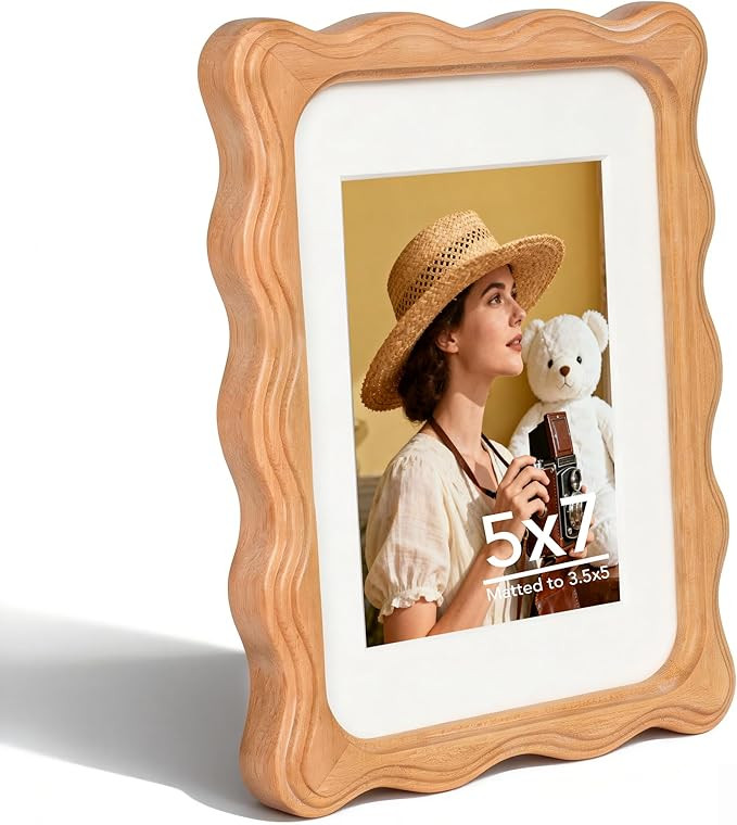 5x7 Picture Frame with 3.5x5 Mat, Natural Solid Teak Wood Tabletop Only Display with Plexiglass, ... | Amazon (US)