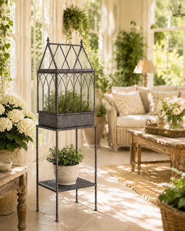 Standing Terrarium Tempered Glass Antique Finish Plant Display Cabinet | Decor Steals