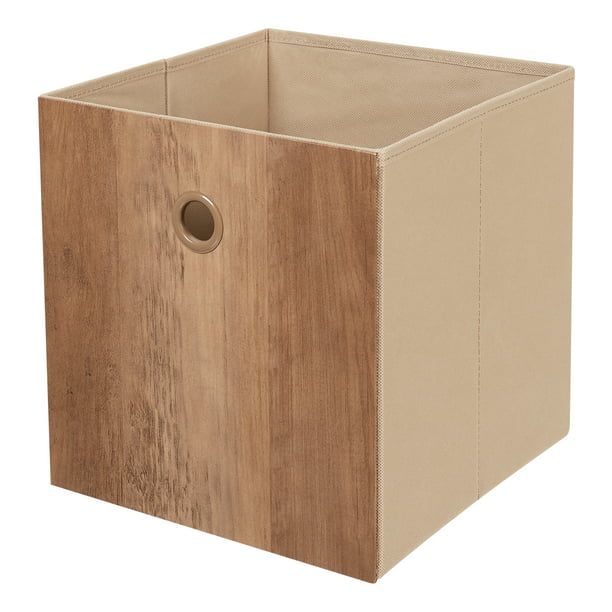 Mainstays 5.01 Gallon Collapsible Fabric and Wood Storage Bins, Rustic Wood | Walmart (US)