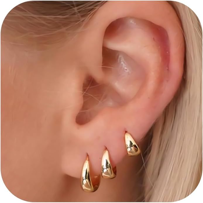 Gokeey Chunky Gold Hoop Earrings Set for Women, Dainty 14K Gold Earrings Stack for Women Trendy, ... | Amazon (US)