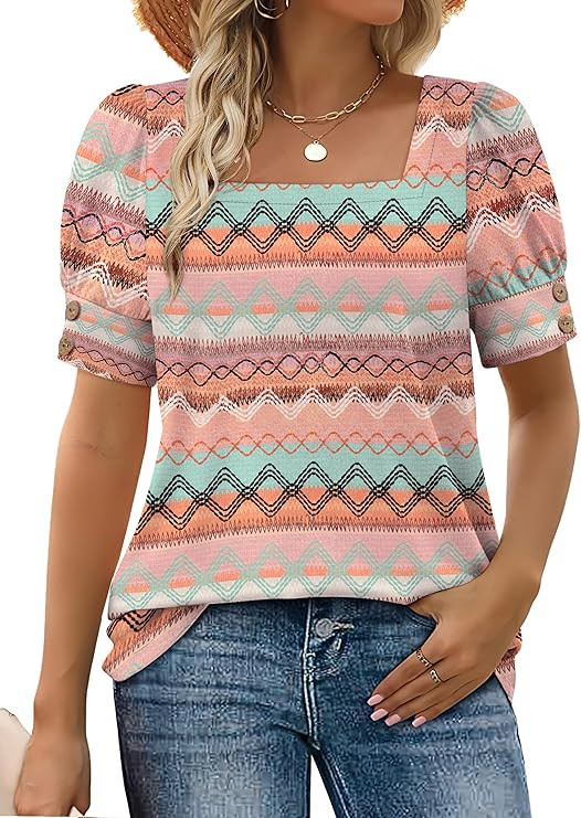 WIHOLL Womens Tops Summer Short Sleeve Shirts Square Neck Spring Outfits 2026 Fashion Clothing Bl... | Amazon (US)
