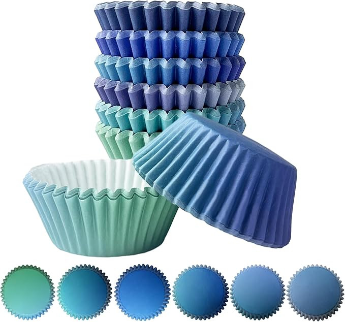 qiqee 300PCS Standard Gradient Cupcake Liners Cupcake Cups 6 Designs Blue Gradient Cupcake Papers... | Amazon (US)