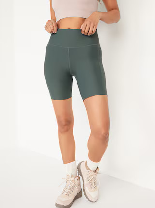 High-Waisted PowerSoft Mesh-Paneled Hands-Free Pocket Biker Shorts -- 8-inch inseam | Old Navy (US)