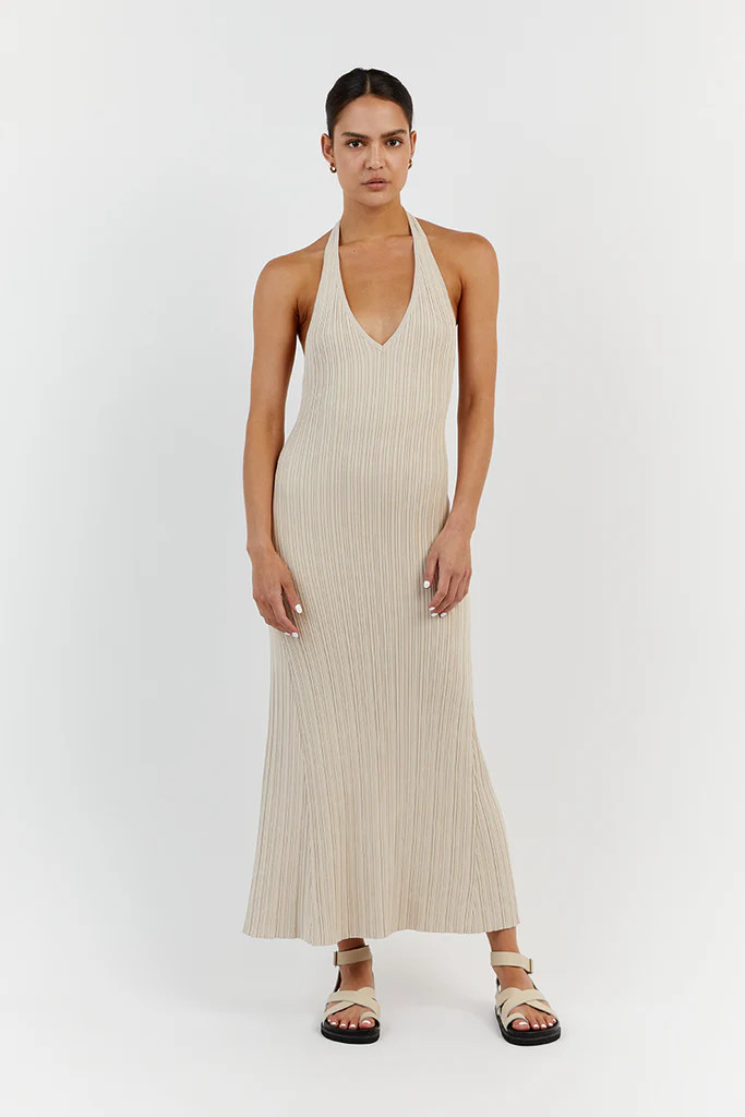 SIENNA STONE PLUNGE HALTER MIDI | DISSH