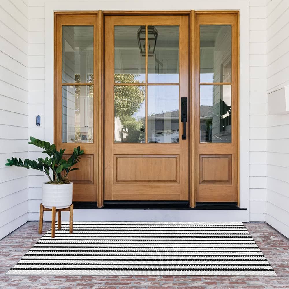 Breezsisan Black and White Striped Outdoor Rug, 35'x61.5' Layering Front Door Rug, Under Mat Rug ... | Amazon (US)