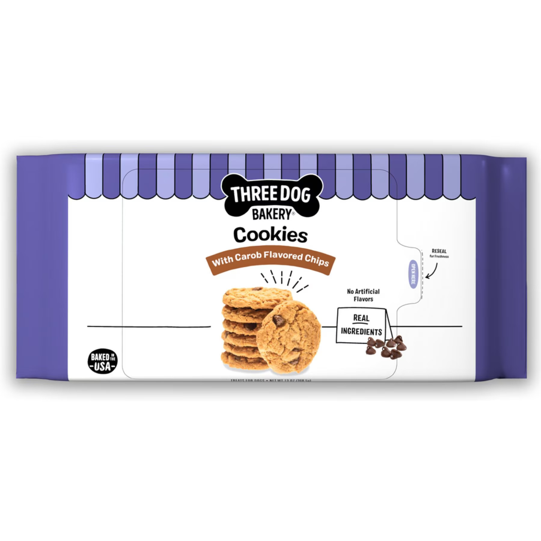 Three Dog Bakery Cookies with Carob Flavored Chips Dog Treats, 13-oz box | Chewy