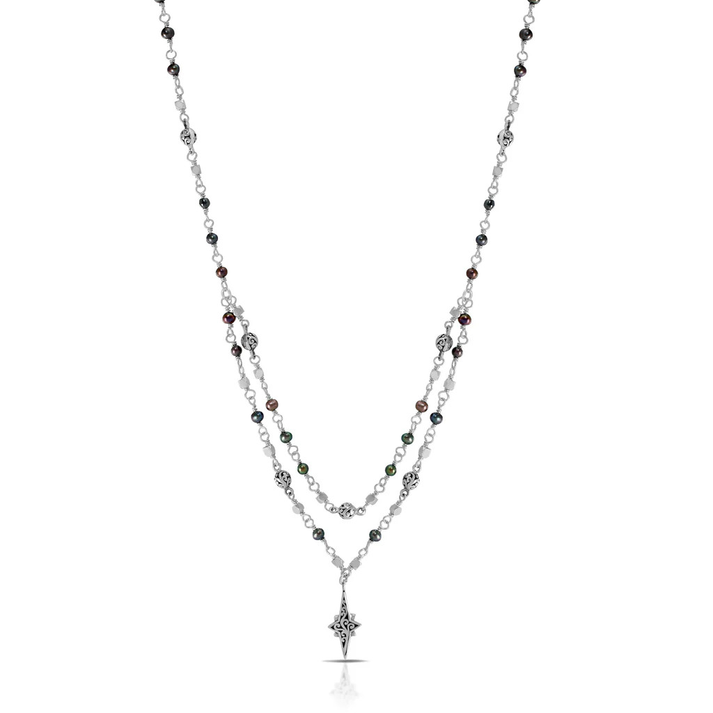 Peacock Pearl Beads & LH Scroll Beads Double Layer with Starbright Charm Necklace (17 | Lois Hill Designs LLC