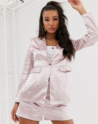 Saint Genies satin blazer with gold button detail in pale mauve | ASOS US
