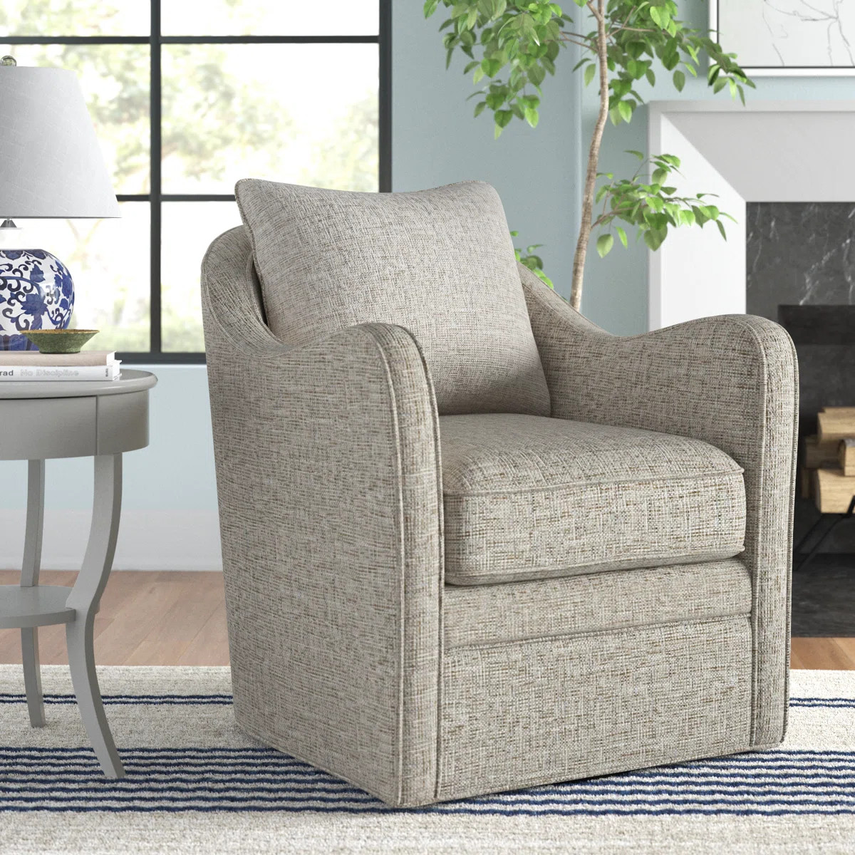 Melby Upholstered 360°Swivel Armchair with Curved Slope Arms & Removable Cushion | Wayfair North America