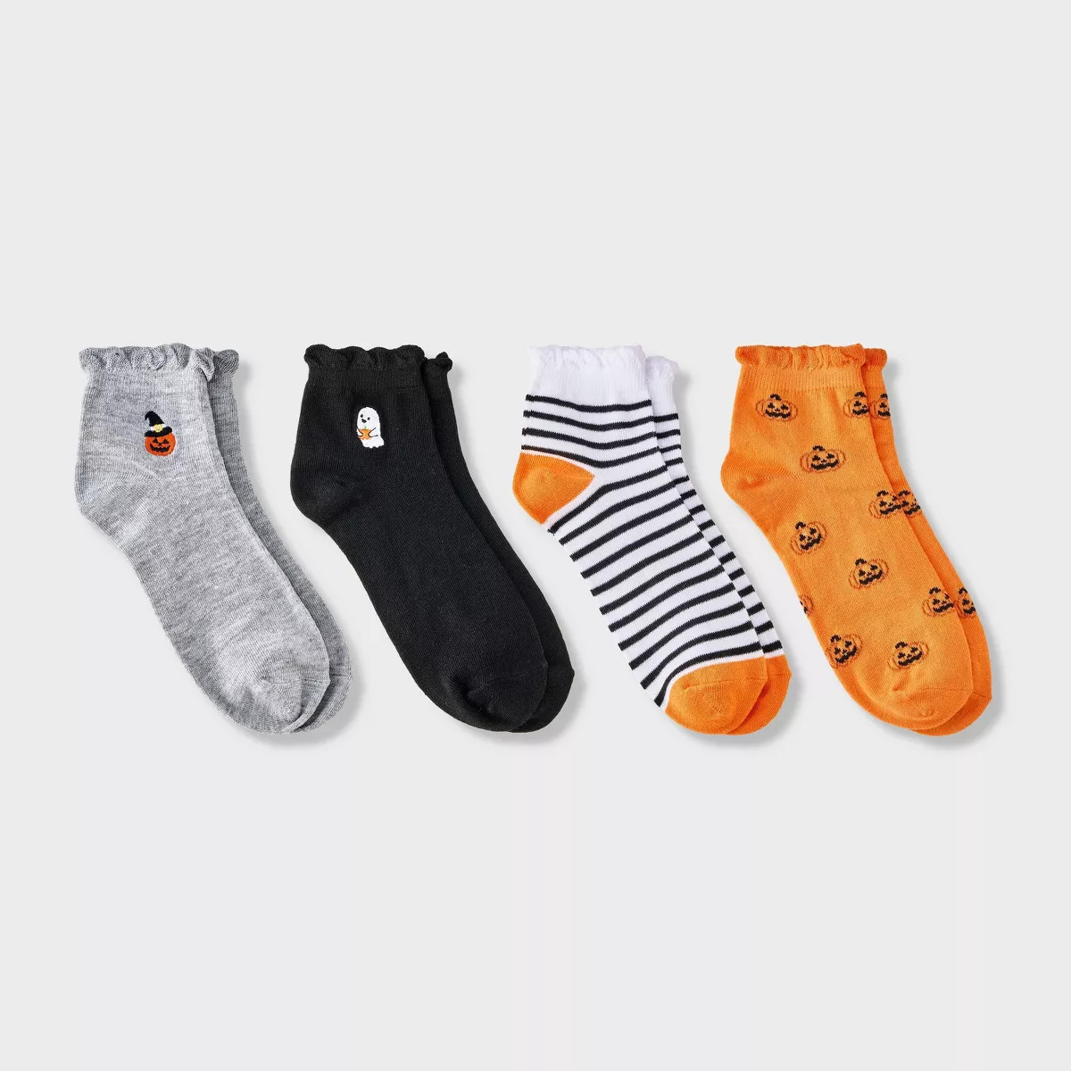 Women's 4pk Ruffle Cuff Jack O Lantern Ghost Embroidered Halloween Ankle Socks - Hyde and EEK! Bo... | Target