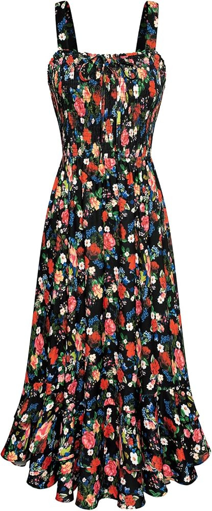 GRACE KARIN Women's 2026 Summer Floral Boho Dress Square Neck Strapped Swing A Line Sundress Beac... | Amazon (US)