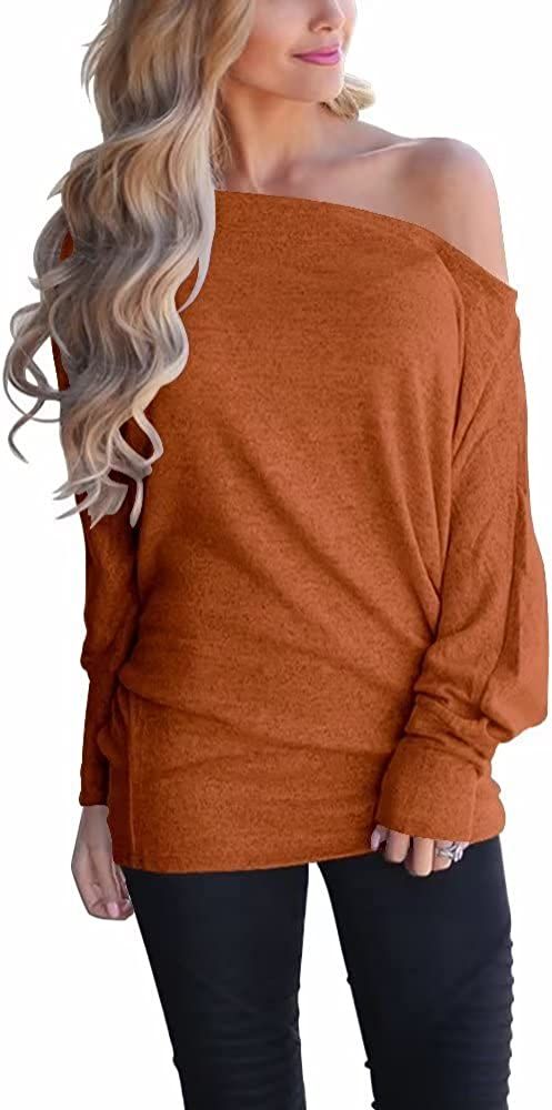 Lacozy Women's Off Shoulder Long Sleeve Oversized Pullover Sweater Knit Jumper Loose Tunic Tops | Amazon (US)