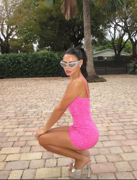 miami bachelorette party | pink revolve mini sparkle dress, silver revolve heels 

#LTKplussize #LTKparties #LTKstyletip