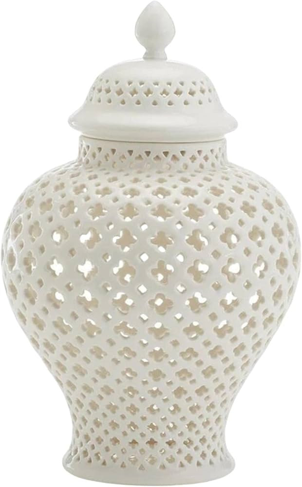 Homyl Traditional Pierced Ginger Jar with Lid, Carved Lattice Decorative Temple Jar Ceramic Ginge... | Amazon (US)