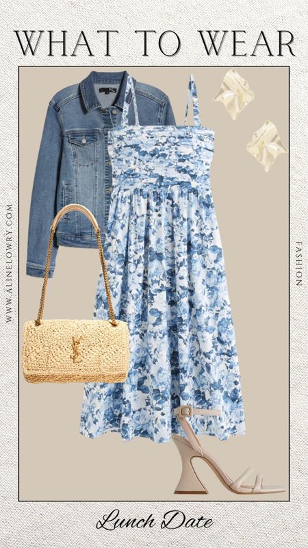 What to wear for a lunch date. Beautiful summer dress, love the mix of blue and beige. 

#LTKSeasonal #LTKU #LTKitbag