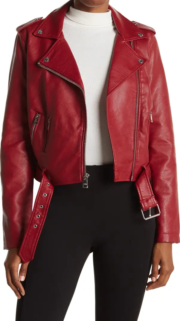 Faux Leather Fashion Belted Moto Jacket | Nordstrom Rack